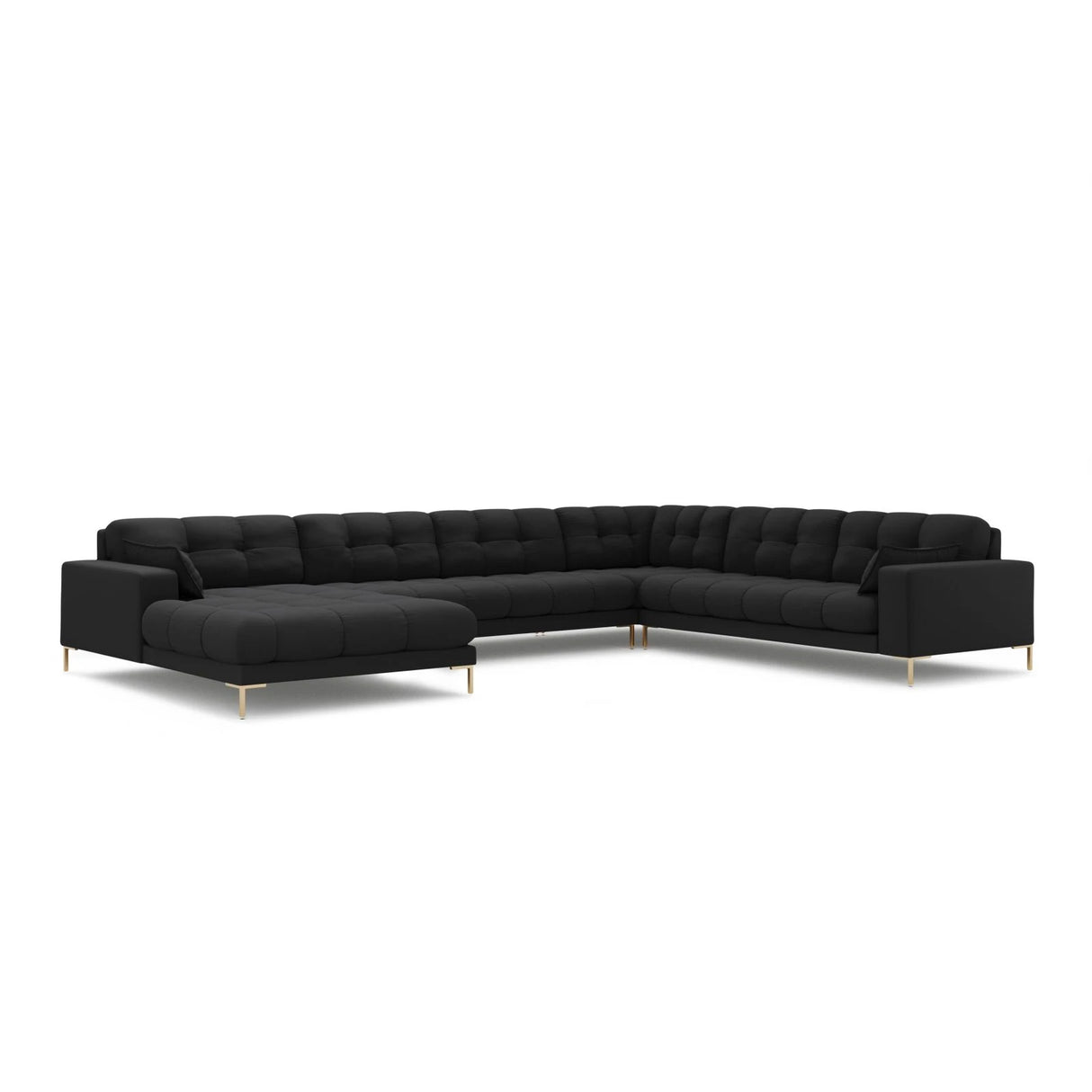 Mamaia 7-Sitzer Panorama-Ecksofa, Rechte Seite, Beine Goldmetall, mit Bezug aus Strukturierter Stoff (Nev97) in Dunkelgrau, 327x256 cm – Bild 1
