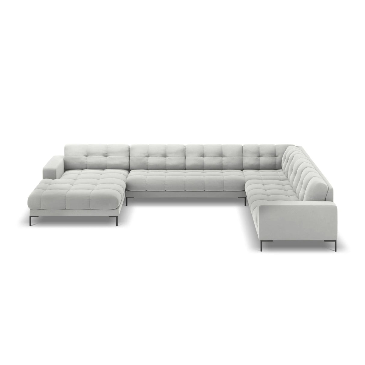 Mamaia 7-Sitzer Panorama-Ecksofa, Rechte Seite, Metallbeine Schwarz, mit Bezug aus Samt (Blu03) in Silber, 327x256 cm – Bild 4