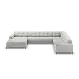 Mamaia 7-Sitzer Panorama-Ecksofa, Rechte Seite, Metallbeine Schwarz, mit Bezug aus Samt (Blu03) in Silber, 327x256 cm – Bild 4