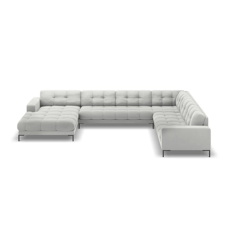 Mamaia 7-Sitzer Panorama-Ecksofa, Rechte Seite, Metallbeine Schwarz, mit Bezug aus Samt (Blu03) in Silber, 327x256 cm – Bild 4
