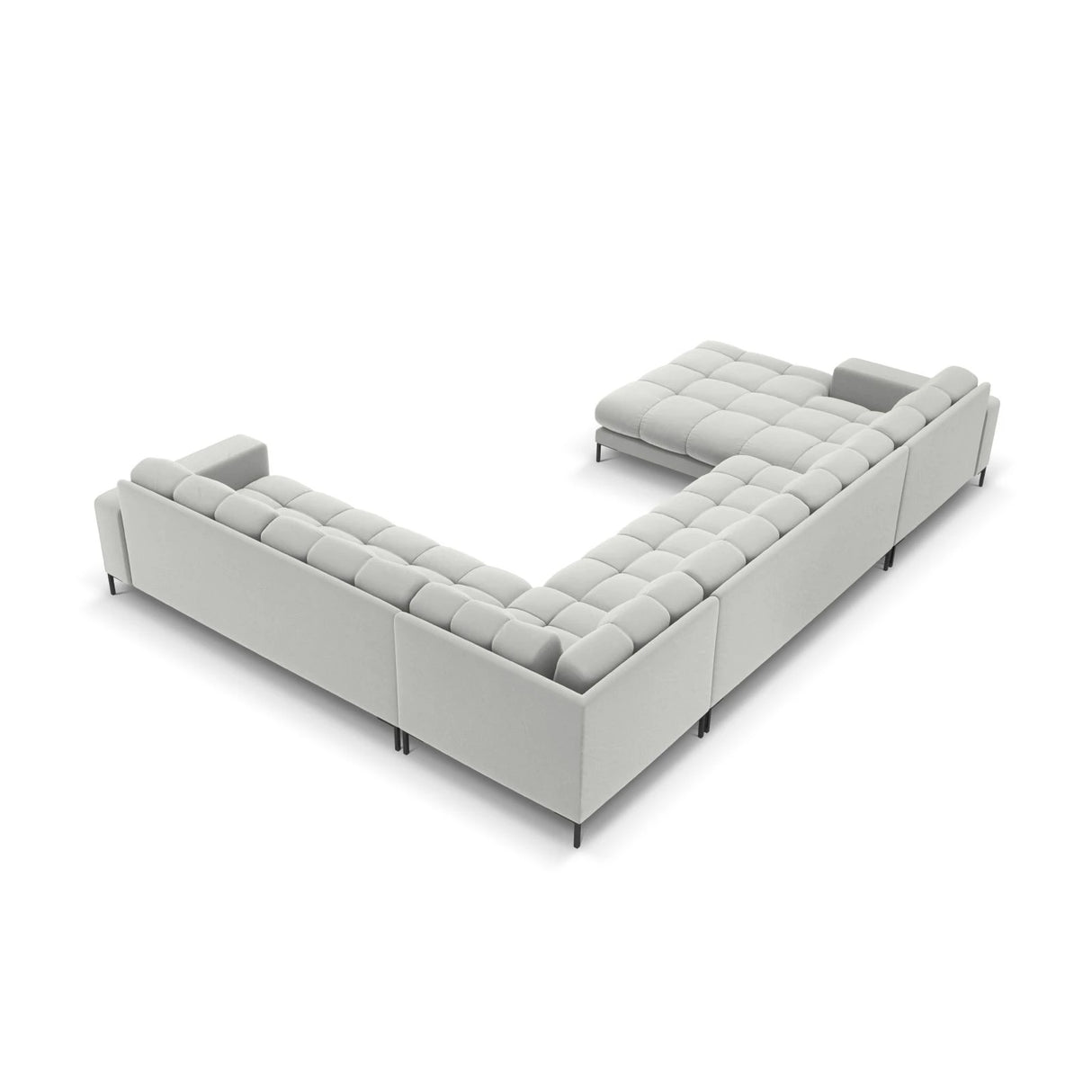 Mamaia 7-Sitzer Panorama-Ecksofa, Rechte Seite, Metallbeine Schwarz, mit Bezug aus Samt (Blu03) in Silber, 327x256 cm – Bild 5
