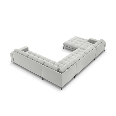 Mamaia 7-Sitzer Panorama-Ecksofa, Rechte Seite, Metallbeine Schwarz, mit Bezug aus Samt (Blu03) in Silber, 327x256 cm – Bild 5