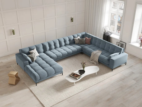 Mamaia 7-Sitzer Panorama-Ecksofa, Rechte Seite, Metallbeine Schwarz, mit Bezug aus Samt (Blu06) in Hellblau, 327x256 cm – Bild 2