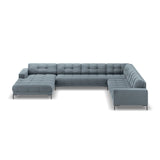Mamaia 7-Sitzer Panorama-Ecksofa, Rechte Seite, Metallbeine Schwarz, mit Bezug aus Samt (Blu06) in Hellblau, 327x256 cm – Bild 4