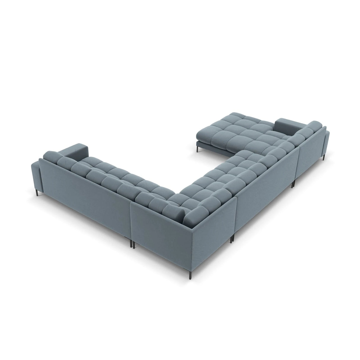 Mamaia 7-Sitzer Panorama-Ecksofa, Rechte Seite, Metallbeine Schwarz, mit Bezug aus Samt (Blu06) in Hellblau, 327x256 cm – Bild 5