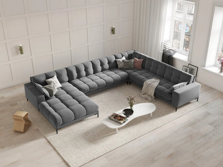 Mamaia 7-Sitzer Panorama-Ecksofa, Rechte Seite, Metallbeine Schwarz, mit Bezug aus Samt (Blu13) in Hellgrau, 327x256 cm – Bild 2