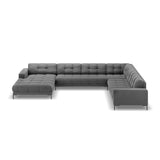 Mamaia 7-Sitzer Panorama-Ecksofa, Rechte Seite, Metallbeine Schwarz, mit Bezug aus Samt (Blu13) in Hellgrau, 327x256 cm – Bild 4