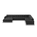 Mamaia 7-Sitzer Panorama-Ecksofa, Rechte Seite, Metallbeine Schwarz, mit Bezug aus Samt (Blu18) in Dunkelgrau, 327x256 cm – Bild 4