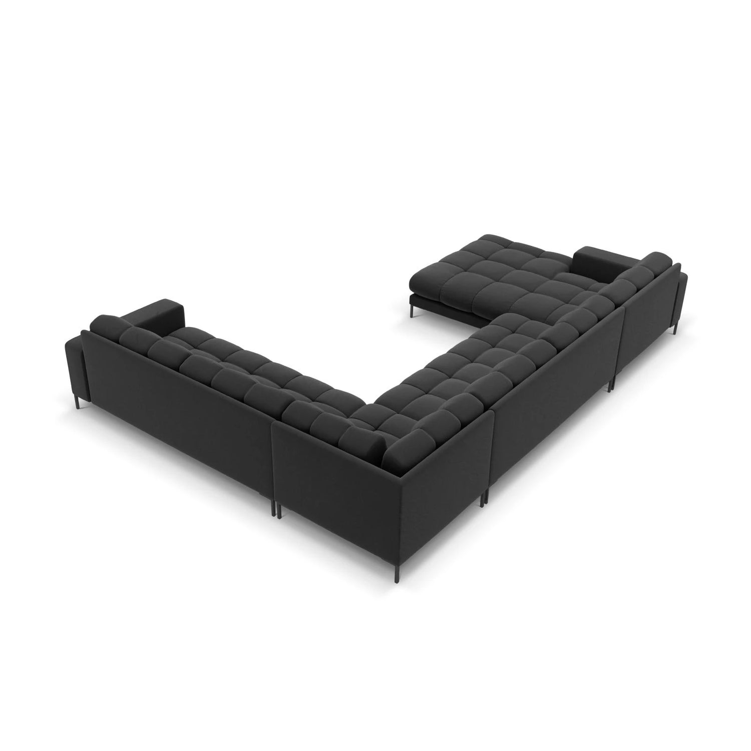 Mamaia 7-Sitzer Panorama-Ecksofa, Rechte Seite, Metallbeine Schwarz, mit Bezug aus Samt (Blu18) in Dunkelgrau, 327x256 cm – Bild 5