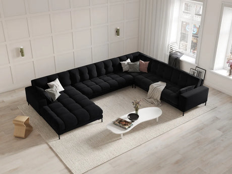 Mamaia 7-Sitzer Panorama-Ecksofa, Rechte Seite, Metallbeine Schwarz, mit Bezug aus Samt (Blu19) in Schwarz, 327x256 cm – Bild 2