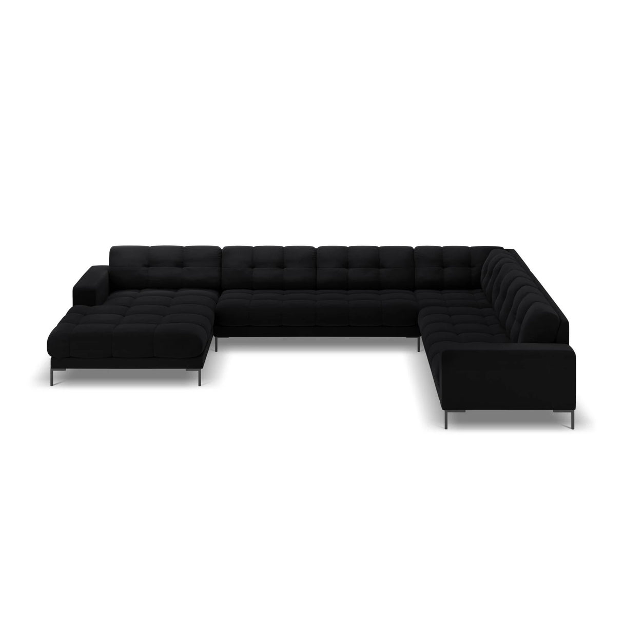 Mamaia 7-Sitzer Panorama-Ecksofa, Rechte Seite, Metallbeine Schwarz, mit Bezug aus Samt (Blu19) in Schwarz, 327x256 cm – Bild 4