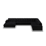 Mamaia 7-Sitzer Panorama-Ecksofa, Rechte Seite, Metallbeine Schwarz, mit Bezug aus Samt (Blu19) in Schwarz, 327x256 cm – Bild 4