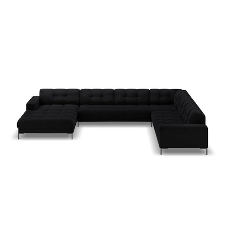 Mamaia 7-Sitzer Panorama-Ecksofa, Rechte Seite, Metallbeine Schwarz, mit Bezug aus Samt (Blu19) in Schwarz, 327x256 cm – Bild 4