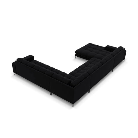 Mamaia 7-Sitzer Panorama-Ecksofa, Rechte Seite, Metallbeine Schwarz, mit Bezug aus Samt (Blu19) in Schwarz, 327x256 cm – Bild 5