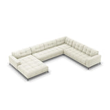 Mamaia 7-Sitzer Panorama-Ecksofa, Rechte Seite, Metallbeine Schwarz, mit Bezug aus Samt (Blu22) in Leichtes Beige, 327x256 cm – Bild 1