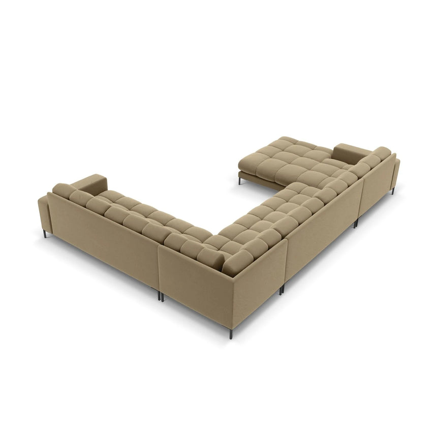 Mamaia 7-Sitzer Panorama-Ecksofa, Rechte Seite, Metallbeine Schwarz, mit Bezug aus Samt (Blu28) in Beige, 327x256 cm – Bild 5