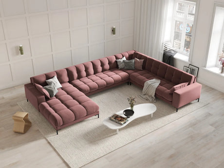 Mamaia 7-Sitzer Panorama-Ecksofa, Rechte Seite, Metallbeine Schwarz, mit Bezug aus Samt (Blu52) in Rosa, 327x256 cm – Bild 2