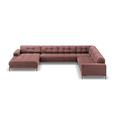 Mamaia 7-Sitzer Panorama-Ecksofa, Rechte Seite, Metallbeine Schwarz, mit Bezug aus Samt (Blu52) in Rosa, 327x256 cm – Bild 4