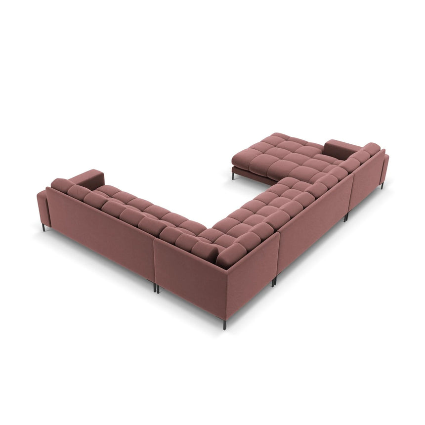 Mamaia 7-Sitzer Panorama-Ecksofa, Rechte Seite, Metallbeine Schwarz, mit Bezug aus Samt (Blu52) in Rosa, 327x256 cm – Bild 5
