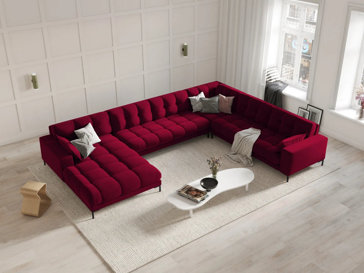 Mamaia 7-Sitzer Panorama-Ecksofa, Rechte Seite, Metallbeine Schwarz, mit Bezug aus Samt (Blu59) in Rot, 327x256 cm – Bild 2