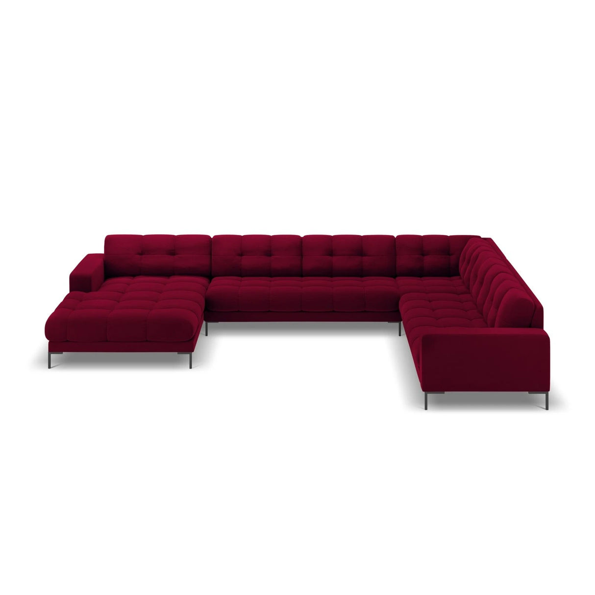 Mamaia 7-Sitzer Panorama-Ecksofa, Rechte Seite, Metallbeine Schwarz, mit Bezug aus Samt (Blu59) in Rot, 327x256 cm – Bild 4