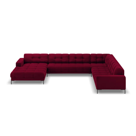 Mamaia 7-Sitzer Panorama-Ecksofa, Rechte Seite, Metallbeine Schwarz, mit Bezug aus Samt (Blu59) in Rot, 327x256 cm – Bild 4