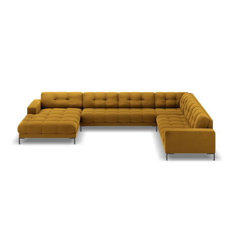 Mamaia 7-Sitzer Panorama-Ecksofa, Rechte Seite, Metallbeine Schwarz, mit Bezug aus Samt (Blu68) in Gelb, 327x256 cm – Bild 4