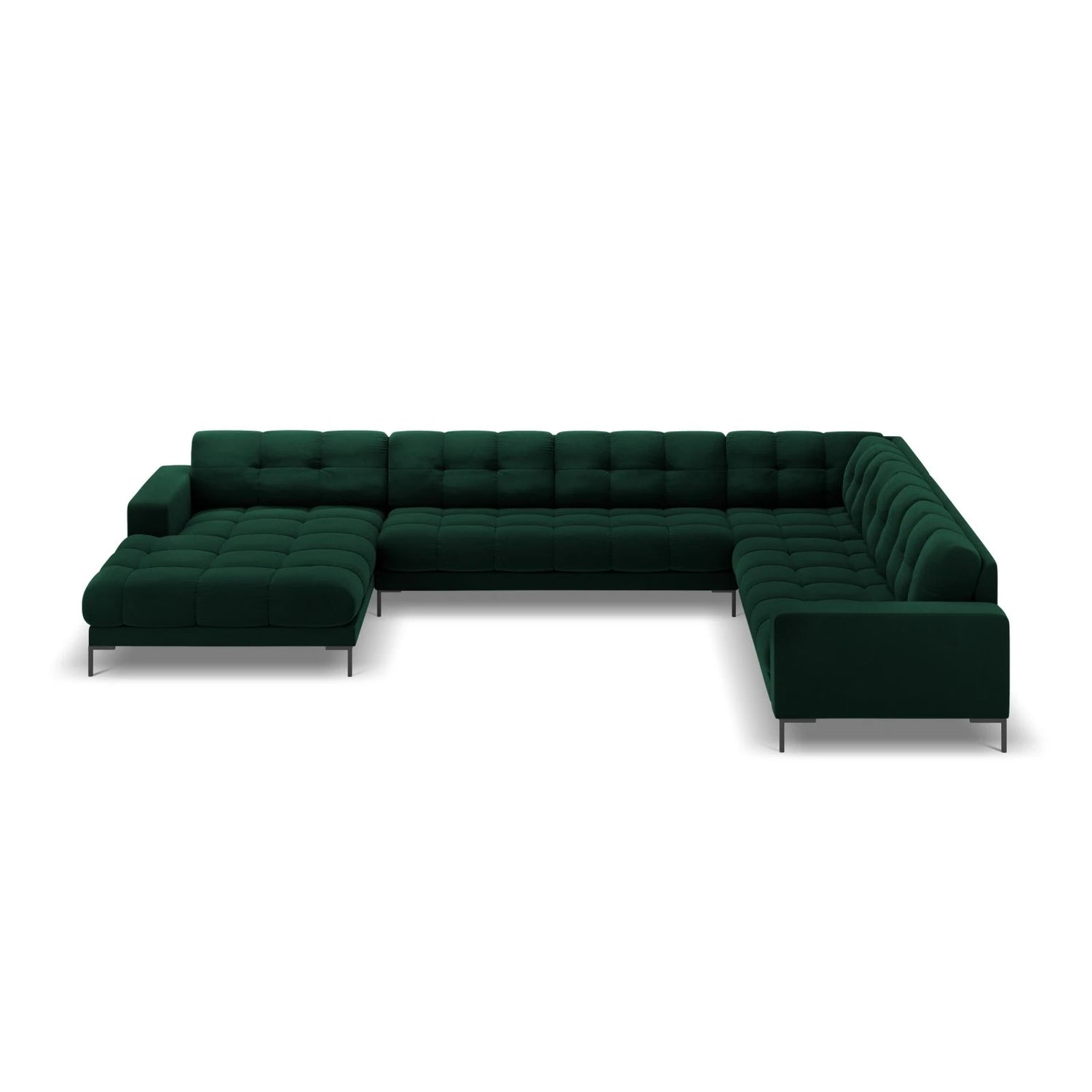 Mamaia 7-Sitzer Panorama-Ecksofa, Rechte Seite, Metallbeine Schwarz, mit Bezug aus Samt (Blu78) in Flaschengrün, 327x256 cm – Bild 4