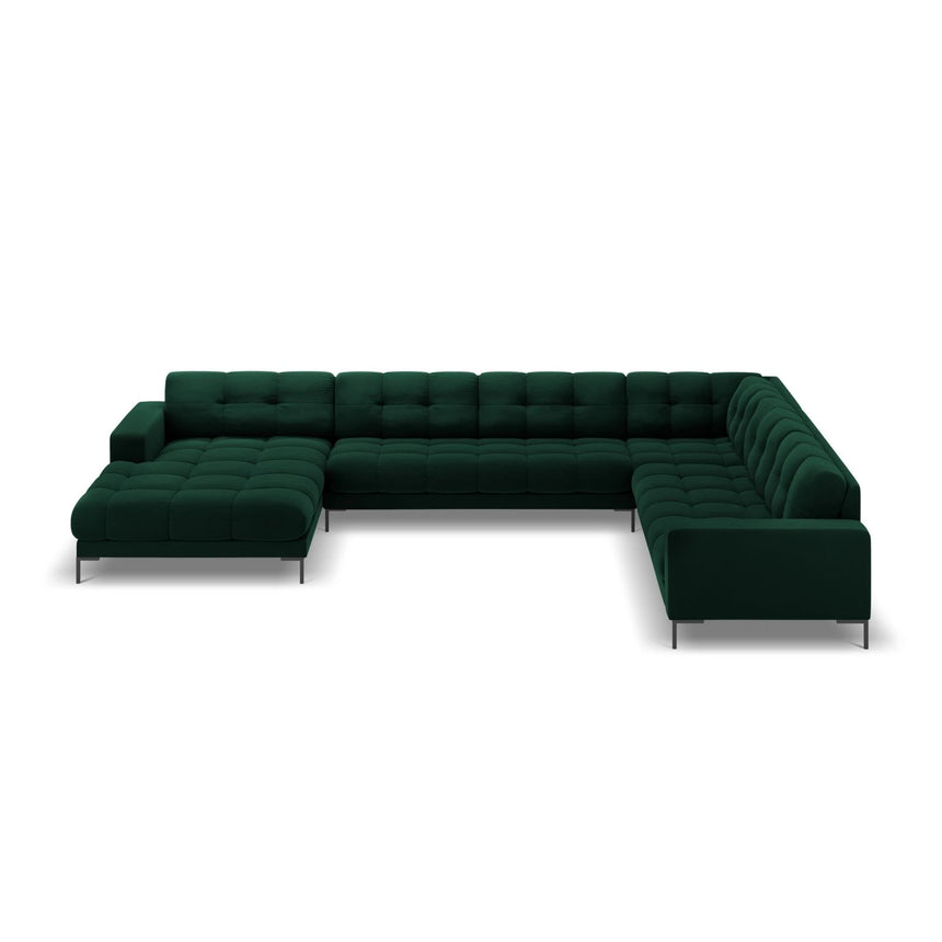 Mamaia 7-Sitzer Panorama-Ecksofa, Rechte Seite, Metallbeine Schwarz, mit Bezug aus Samt (Blu78) in Flaschengrün, 327x256 cm – Bild 4