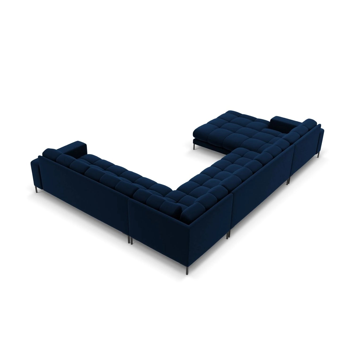Mamaia 7-Sitzer Panorama-Ecksofa, Rechte Seite, Metallbeine Schwarz, mit Bezug aus Samt (Blu86) in Königsblau, 327x256 cm – Bild 5