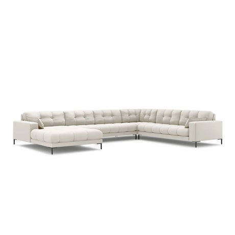 Mamaia 7-Sitzer Panorama-Ecksofa, Rechte Seite, Metallbeine Schwarz, mit Bezug aus Samt oder Strukturstoff, 327x256 cm – Bild 1
