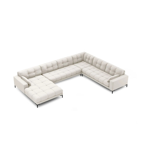 Mamaia 7-Sitzer Panorama-Ecksofa, Rechte Seite, Metallbeine Schwarz, mit Bezug aus Samt oder Strukturstoff, 327x256 cm – Bild 4