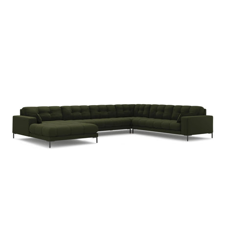 Mamaia 7-Sitzer Panorama-Ecksofa, Rechte Seite, Metallbeine Schwarz, mit Bezug aus Strukturierter Stoff (Nev39) in Grün, 327x256 cm – Bild 1