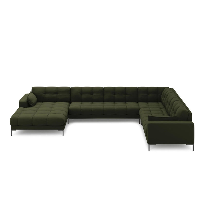 Mamaia 7-Sitzer Panorama-Ecksofa, Rechte Seite, Metallbeine Schwarz, mit Bezug aus Strukturierter Stoff (Nev39) in Grün, 327x256 cm – Bild 3