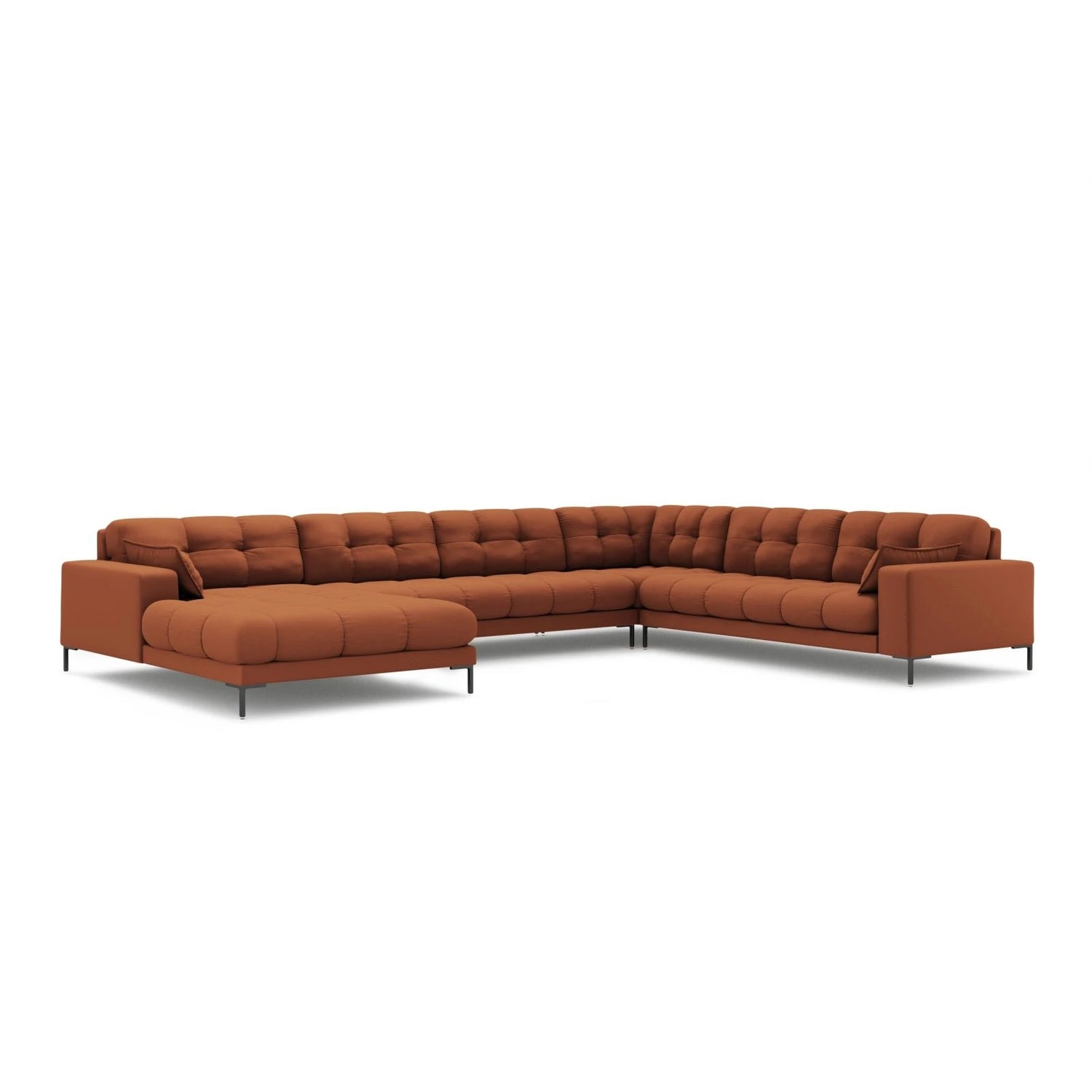 Mamaia 7-Sitzer Panorama-Ecksofa, Rechte Seite, Metallbeine Schwarz, mit Bezug aus Strukturierter Stoff (Nev52) in Ziegel, 327x256 cm – Bild 1