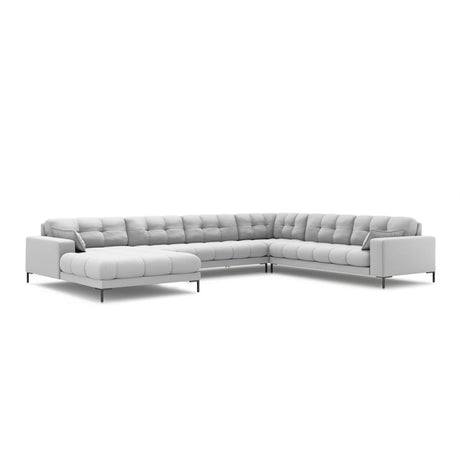 Mamaia 7-Sitzer Panorama-Ecksofa, Rechte Seite, Metallbeine Schwarz, mit Bezug aus Strukturierter Stoff (Nev80) in Hellgrau, 327x256 cm – Bild 1