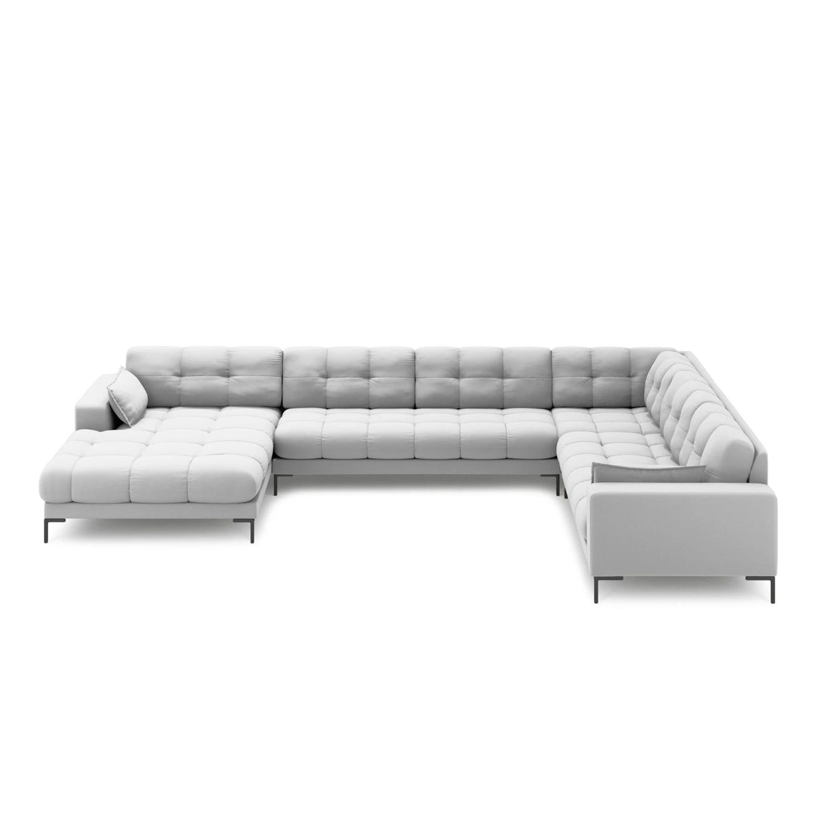 Mamaia 7-Sitzer Panorama-Ecksofa, Rechte Seite, Metallbeine Schwarz, mit Bezug aus Strukturierter Stoff (Nev80) in Hellgrau, 327x256 cm – Bild 3