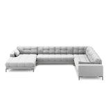 Mamaia 7-Sitzer Panorama-Ecksofa, Rechte Seite, Metallbeine Schwarz, mit Bezug aus Strukturierter Stoff (Nev80) in Hellgrau, 327x256 cm – Bild 3