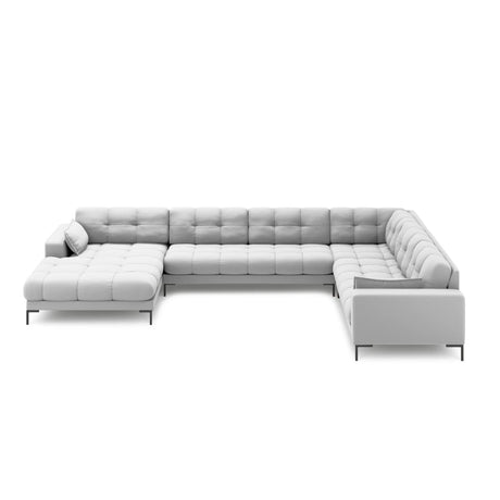 Mamaia 7-Sitzer Panorama-Ecksofa, Rechte Seite, Metallbeine Schwarz, mit Bezug aus Strukturierter Stoff (Nev80) in Hellgrau, 327x256 cm – Bild 3
