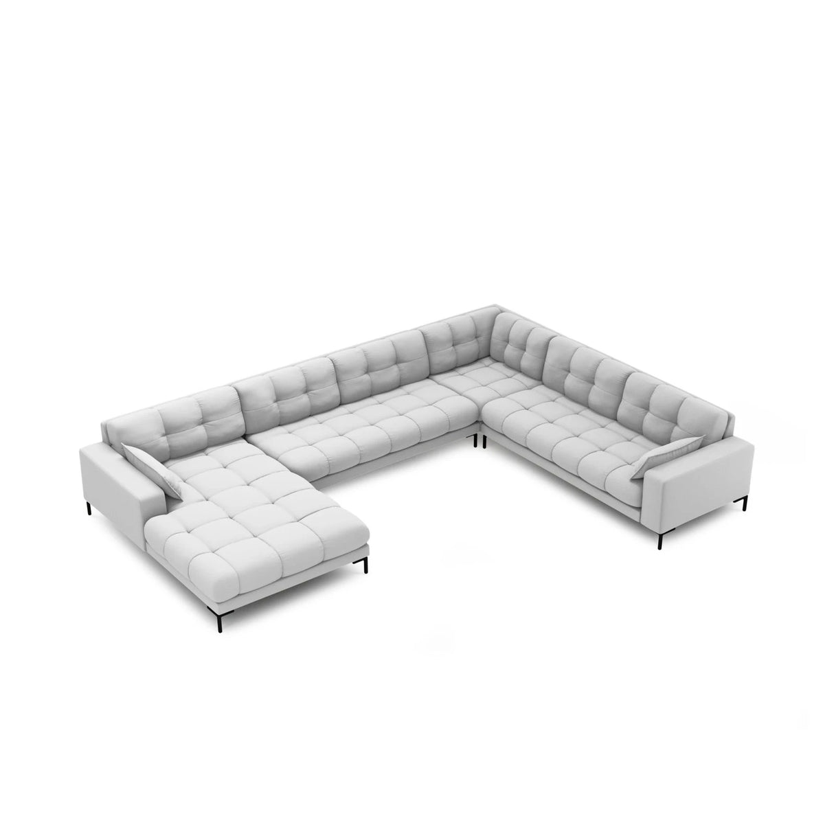 Mamaia 7-Sitzer Panorama-Ecksofa, Rechte Seite, Metallbeine Schwarz, mit Bezug aus Strukturierter Stoff (Nev80) in Hellgrau, 327x256 cm – Bild 4