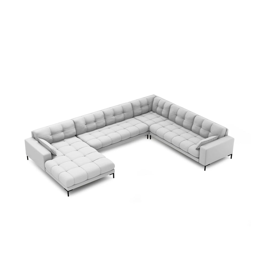 Mamaia 7-Sitzer Panorama-Ecksofa, Rechte Seite, Metallbeine Schwarz, mit Bezug aus Strukturierter Stoff (Nev80) in Hellgrau, 327x256 cm – Bild 4