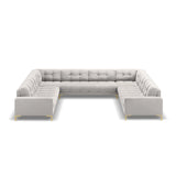 Mamaia 9-Sitzer Panorama-Sofa symmetrisch, Beine Goldmetall, mit Bezug aus Samt (Blu03) in Silber, 337x256 cm – Bild 3