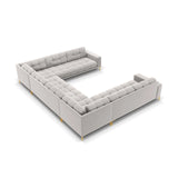 Mamaia 9-Sitzer Panorama-Sofa symmetrisch, Beine Goldmetall, mit Bezug aus Samt (Blu03) in Silber, 337x256 cm – Bild 4