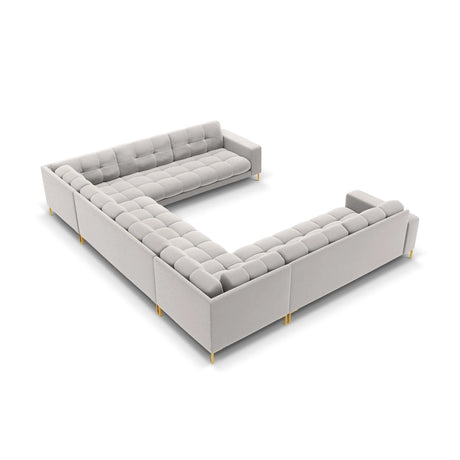Mamaia 9-Sitzer Panorama-Sofa symmetrisch, Beine Goldmetall, mit Bezug aus Samt (Blu03) in Silber, 337x256 cm – Bild 4