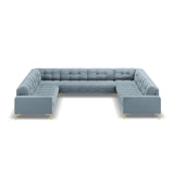 Mamaia 9-Sitzer Panorama-Sofa symmetrisch, Beine Goldmetall, mit Bezug aus Samt (Blu06) in Hellblau, 337x256 cm – Bild 3