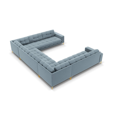 Mamaia 9-Sitzer Panorama-Sofa symmetrisch, Beine Goldmetall, mit Bezug aus Samt (Blu06) in Hellblau, 337x256 cm – Bild 4