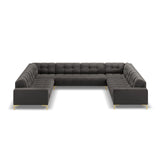 Mamaia 9-Sitzer Panorama-Sofa symmetrisch, Beine Goldmetall, mit Bezug aus Samt (Blu18) in Dunkelgrau, 337x256 cm – Bild 3