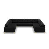 Mamaia 9-Sitzer Panorama-Sofa symmetrisch, Beine Goldmetall, mit Bezug aus Samt (Blu19) in Schwarz, 337x256 cm – Bild 3