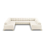 Mamaia 9-Sitzer Panorama-Sofa symmetrisch, Beine Goldmetall, mit Bezug aus Samt (Blu22) in Leichtes Beige, 337x256 cm – Bild 3