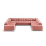 Mamaia 9-Sitzer Panorama-Sofa symmetrisch, Beine Goldmetall, mit Bezug aus Samt (Blu52) in Rosa, 337x256 cm – Bild 3